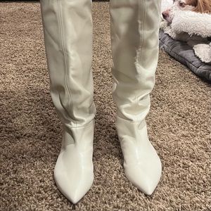 Free People White Knee-High Boots leather